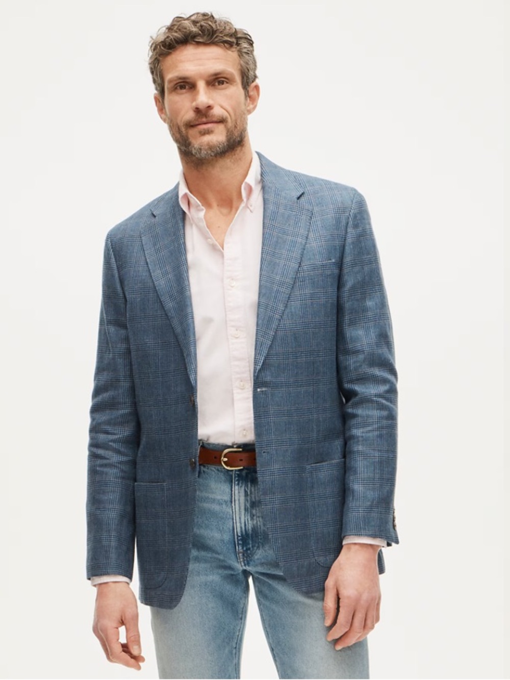 J crew blue plaid Sportcoat in English linen-wool blend